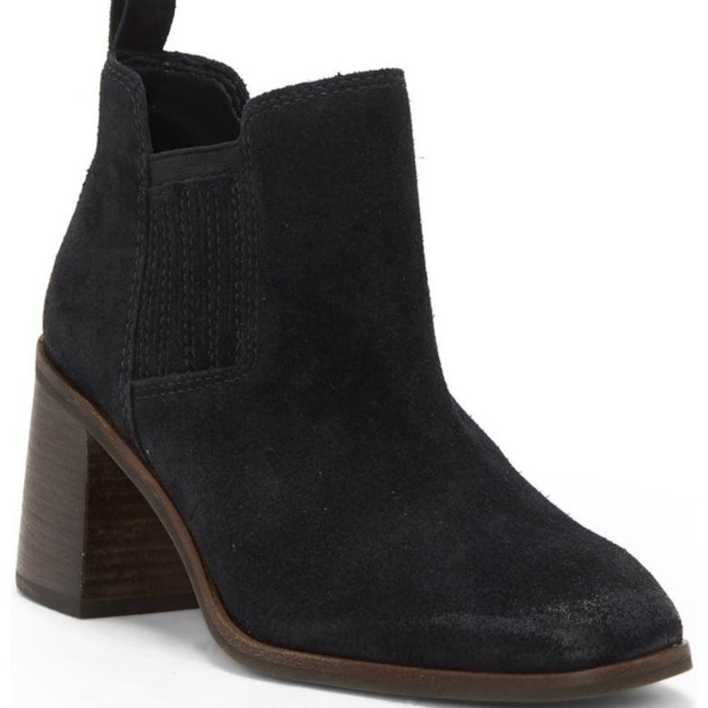 Lucky Brand Debruh Chelsea Boots Suede Leather Ankle Booties Black Size 7.5 NEW